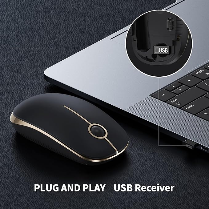 VssoPlor Wireless Mouse 2.4G Slim Portable Computer Mice with Nano Receiver for Notebook PC Laptop Computer(Black and Gold)(Black and Silver)