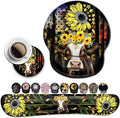 Ergonomic Mouse Pad with Gel Wrist Rest Support Suitable for Office Typing Games Mouse PadSoft Non-Slip Relieves Wrist Fatigue Beautiful Sunflower and Cute Cow Pattern Design Desktop Decoration