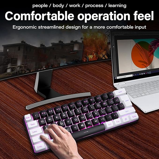 60% Wired Gaming Keyboard Mechanical Feeling Mini Gaming Keyboard RGB Backlit 61 Key Ultra Compact Keyboard Ergonomic Keyboard for Laptop PC (Black)