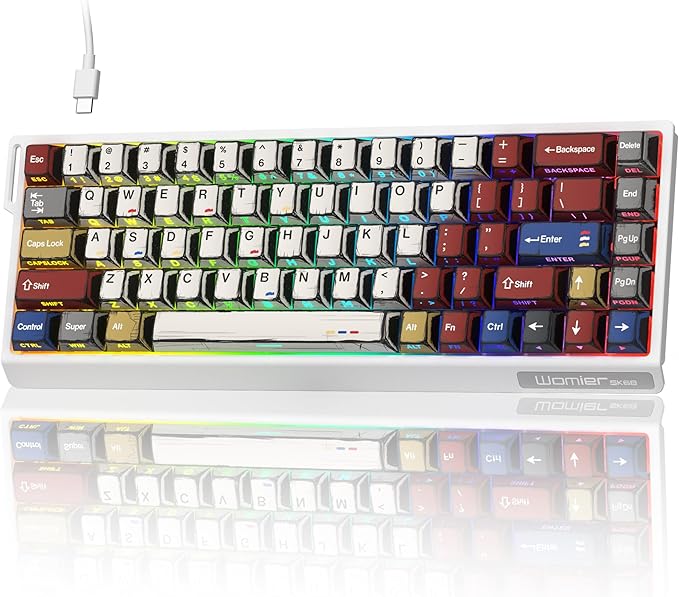 SK68 65% Gaming Keyboard Wired Backlit Mini Keyboard w/100% Hot-Swap Socket 68 Keys Aluminum Gaming Wired Keyboard for PC Laptop Game