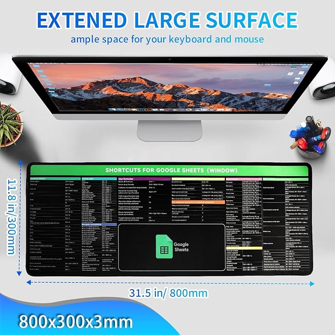 Google Sheet Shortcut Mouse Pad Large Mousepad for Google Excel Spreadsheet Extended Gaming Pad for Desk 31.5”x11.8” Waterproof Anti Slip Keyboard Pad with Google Sheet Shortcuts (Windows)