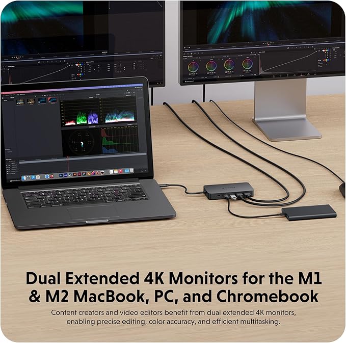 HyperDrive Next Dual 4K HDMI 7 Port USB C Docking Station for M Series MacBook PC Chromebook 2x File Transfers w/ 10Gbps USB Ports Dual 4K Docking Station Charges w/ 100W PD Power Passthrough Port