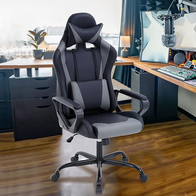 Gaming Chair High Back PU Leather Gaming Chairs Computer Chair with Armrest Headrest and Lumbar Support for Kids Teen Adults Men Women Height Adjustable Gamer Chair Computer Chairs for Adults