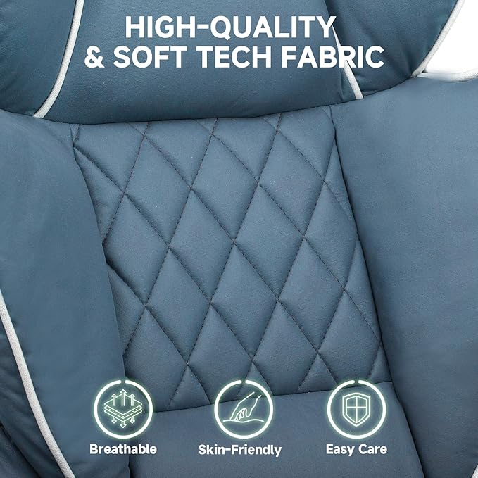 COMHOMA Big and Tall Gaming Chair with Pocket Spring Lumbar Support Ergonomic Office Chair with Footrest Executive Desk Chair with Outward Fixed Soft Armrests Computer Chair with High Back Blue