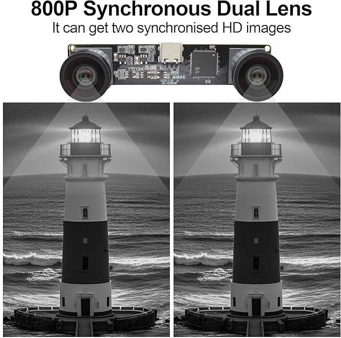 MMlove Monochrome USB Stereo Camera Module with Synchronous Dual Lens and Global Shutter800P 120fps Wide Angle High Speed 3D Webcam for VR Face RecognitionPC/Laptop/Raspberry Pi