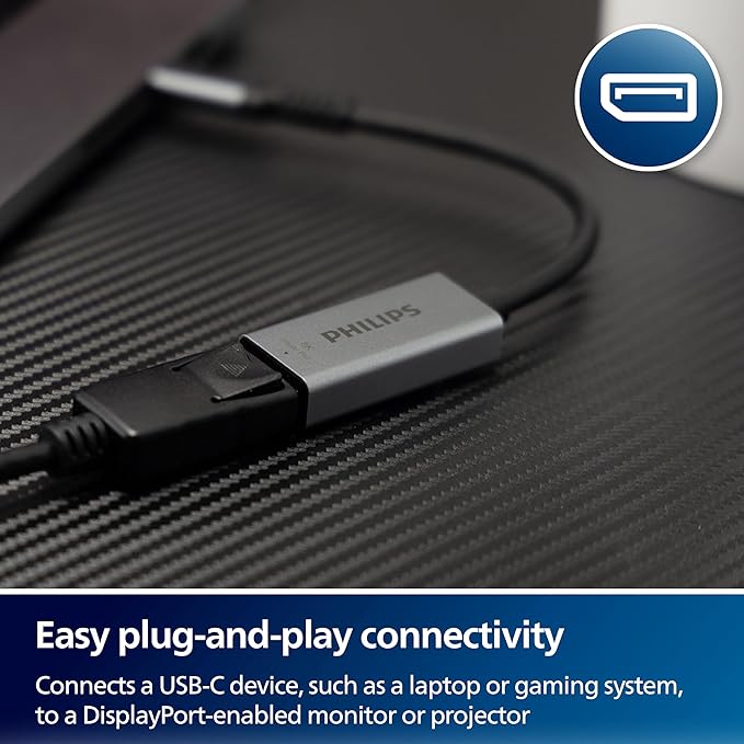 Philips USB C to DisplayPort Adapter [8K UHD @ 60Hz 4K HD @ 144Hz] Type C USB C Adapter 32.4 Gbps Data Transfer Speed for MacBook Pro MacBook Air iPad Pro XPS 15/13 Spectre Surface SWL9753S/37