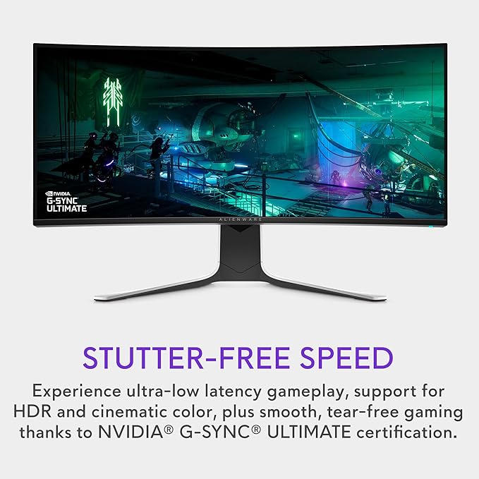 Alienware AW3423DW Curved Gaming Monitor 34.18 inch Quantom Dot-OLED 1800R Display 3440x1440 Pixels at 175Hz True 0.1ms Gray-to-Gray 1M:1 Contrast Ratio 1.07 Billions Colors - Lunar Light