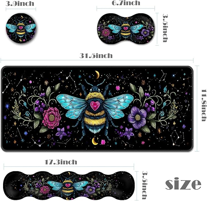 Ergonomic Keyboard Wrist Rest &amp Mouse Pad Wrist Rest SetXL Gaming Desk Mat 31.5x 11.8Non-Slip BaseMemory FoamEasy Typing Pain Relief for Office &amp HomeBee with Flowers