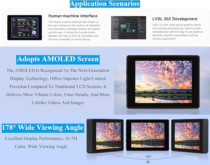 ESP32-S3 2.41inch AMOLED Capacitive Touch Display Development Board 600x450 Resolution 16.7M Colors 32-bit LX7 Dual-Core Processor Support Wi-Fi and Bluetooth 5 Rich Interfaces (with Case)