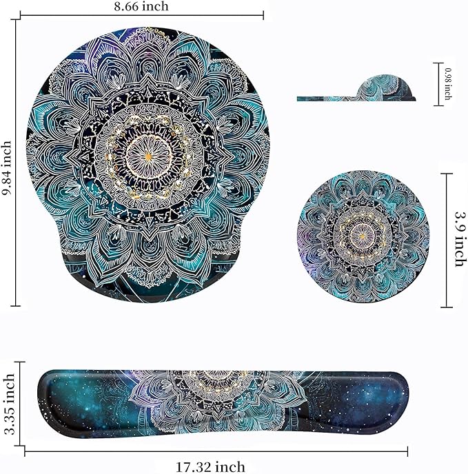 Keyboard Wrist Rest and Mouse Pad Wrist Support Set with CoastersErgonomic Gaming Mousepad for Home Office Working Studying Easy Typing &amp Pain ReliefMandala in Galaxy
