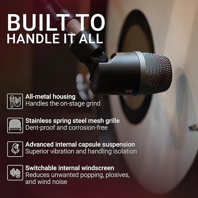 SE ELECTRONICS V Kick Drum Mic - Compact Dynamic Supercardioid Drum Microphone for Kicks with 4 Sound Settings &amp Adjustable Swivel Mount for Precise Positioning - Perfect for Studio &amp Live Use