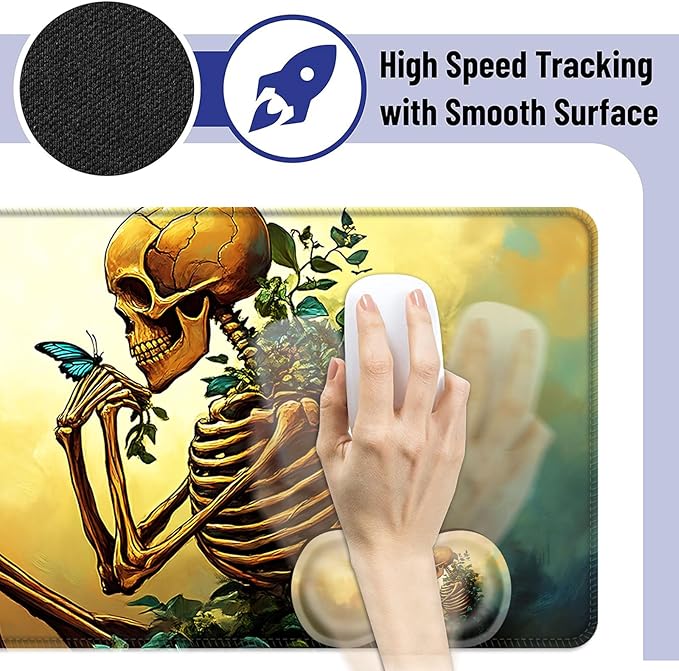 Large Mouse Pad and Keyboard Wrist Rest Desk Pad for Keyboard and Mouse 4-in-1 Large Gaming Mouse Pad with Wrist Support Desk Mat for Home Office Study GameSkeleton and Butterfly
