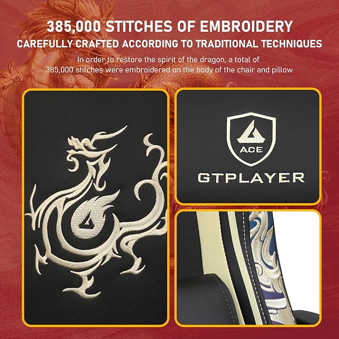 GTPLAYER Gaming Chair with Bluetooth Speakers and Footrest Dragon Series Video Game Chair Heavy Duty Ergonomic Chair Esports Gaming Chair Computer Office Desk Chair(DEEP Black)