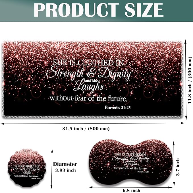 Large Game Mouse Pad + Wrist Support Pad + Coffee Coaster Desk Pad with Sewn Edges Anti-Slip Set pad Suitable for Office Work and Home - Gleaming Stars Proverbs 31-25