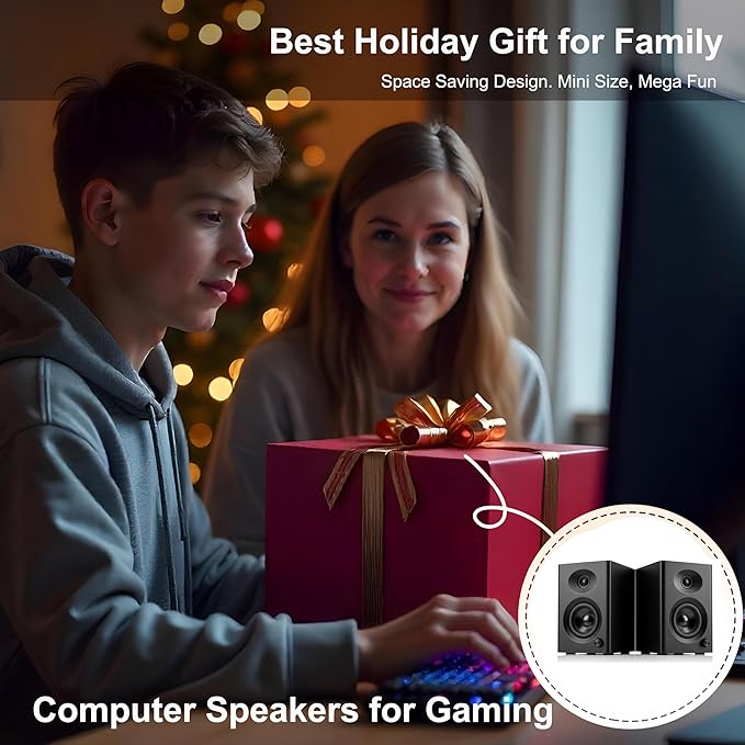 Computer Speakers for Desktop PC - 60W Bluetooth Stereo Sound with Bass Active Powered Speakers for Home Audio Monitor Laptop Gaming &amp TV (Black Pair)