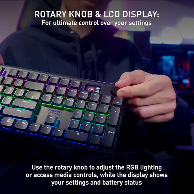 CHERRY XTRFY MX 10.1 Wireless | Cordless Low-Profile Gaming Keyboard | Rotary LCD Knob | RGB Lighting | Slim Aluminum