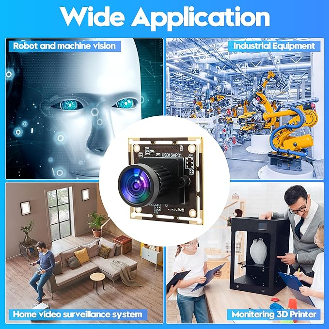 16MP USB Camera Module Wide Angle 110 Degree No Distortion Lens Ultra HD 3496P Plug and Play Compatible with WinXP/Vista/WIN7/WIN8/Win9/Win10/Win11/Linux/Mac-OS X/Wince/Android