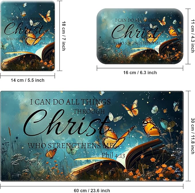 Ergonomic Desk Pad Mat &amp Keyboard Wrist Rest Set 3-in-1 Office Mouse Pad with Memory Foam Support Non-Slip Computer Blotter for Home Gaming &amp Writing 23.6 x 11.8 Butterfly Bible 4-13
