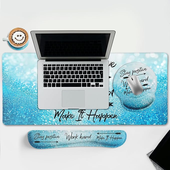 Desk Mat Pad XXL Large Gaming Mouse Pad with Wrist Rest Wrist Support Ergonomic Mouse Pad Keyboard Wrist Rest Coaster Home Office Desk Accessories Decor Supplies Stay Positive