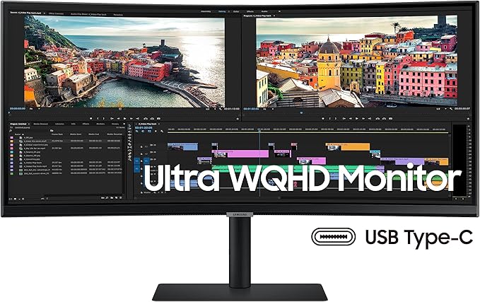 SAMSUNG 34” ViewFinity S65UA Series Ultrawide QHD Curved Monitor HDR10 100Hz 350 nit USB- C Adjustable Stand Intelligent Eye Care LS34A650UBNXGO Black