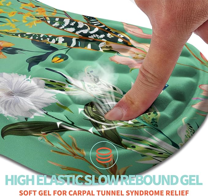 Ergonomic Mouse Pad Wrist Support with Memory Foam Massage Bulge Carpal Tunnel Pain Relief Mousepad Wrist Rest for Mouse(12x8 inch Pink Flowers)