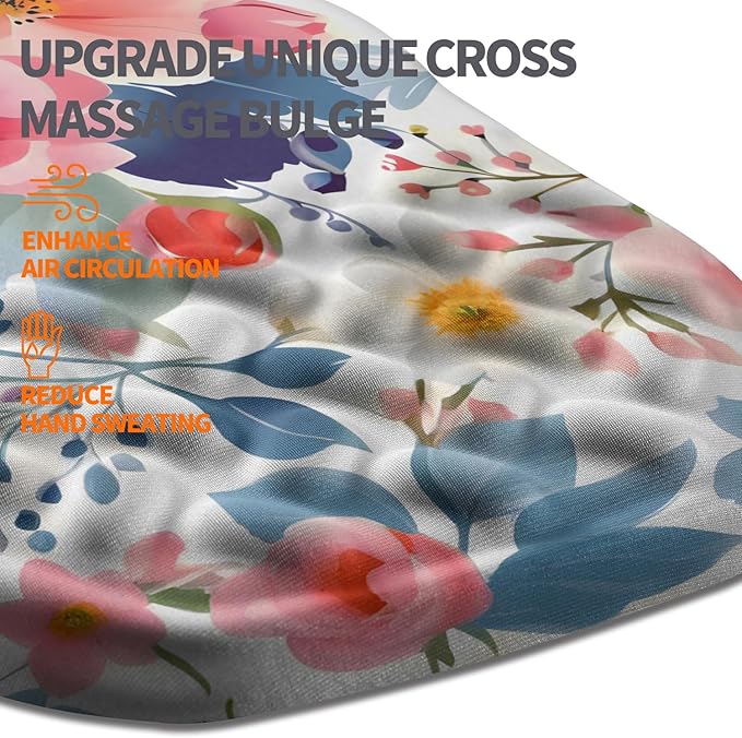 Ergonomic Slope Mouse Pad Wrist Support Wrist Rest Mousepad for Carpal Tunnel Pain Relief with Massage Bulge and Slow Rebound Memory Foam (12x8 inch Pink Floral)
