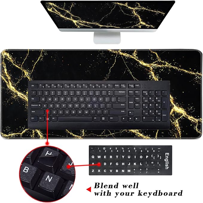 Keyboard Wrist Rest and Mouse Pad with Wrist Support Set Ergonomic CoasterMemory FoamEasy Typing Pain ReliefLarge XL Desk Mat 31.5x 11.8Black Marble