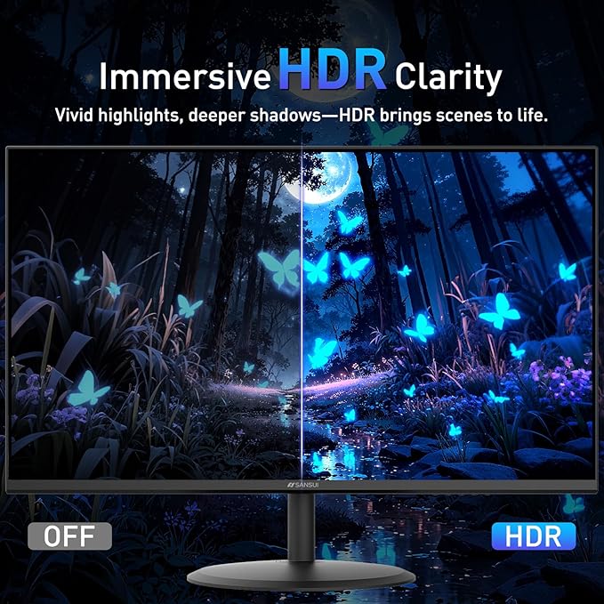 SANSUI 22 Inch 120Hz Monitor FHD Computer Monitor 4000:1 Contrast Ratio with Adaptive Sync HDR 100% sRGB HDMI x 2 VESA Mount Eye Care for Home/Office (ES-22X3AH One HDMI Cable Included).