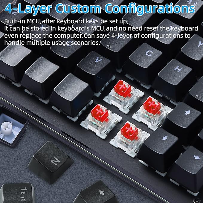 Koolertron One Handed Mechanical Gaming Keyboard 48-Key Fully Programmable Mini Keypad Mini USB Macro Keyboard with RGB LED Backlit for Windows PC Gamer