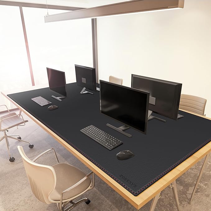ZORESYN Office Desk Pad 70.9x39.4inch Large Mouse pad Desk Mat Waterproof PU Leather Desk Blotter Protector Desk Accessories with Non Slip Base for Home Office (Black)