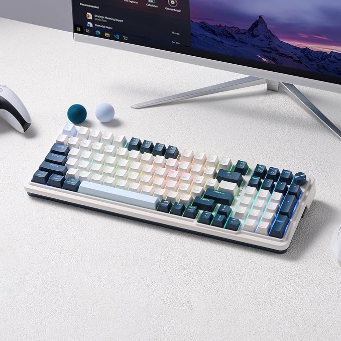 Redragon K686 PRO 98 Keys Wireless Gasket RGB Gaming Keyboard 3-Mode Win/Mac Mechanical Keyboard w/5-Layer Noise Dampening Dedicated Knob Control &amp Hot-Swap in Linear Red Switch Blue Himmel Col