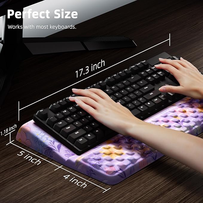 Ospelelf Keyboard Wrist Rest Pad Comfy Ergonomic Keyboard Stand Riser Holder Computer Wrist Support Cushion forTyping Purple Flower
