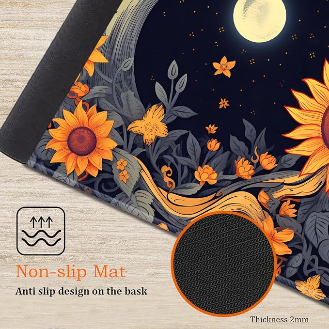Large Gaming Mouse Pad Keyboard Wrist Rest Pad + Mouse Wrist Pad + Coaster 4 in 1 Set Extended Waterproof Non-Slip Desk Mat Suitable for Office Home Learning Games Sunflower Moon