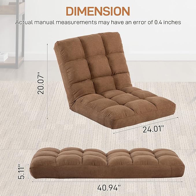 Floor Chair with Back Support Folding Chair with 6 Adjustable Position Padded Sleeper Bed Floor Gaming Chair Meditation Chair Gaming Floor Chairs for Adults (Country Rustic Tan)