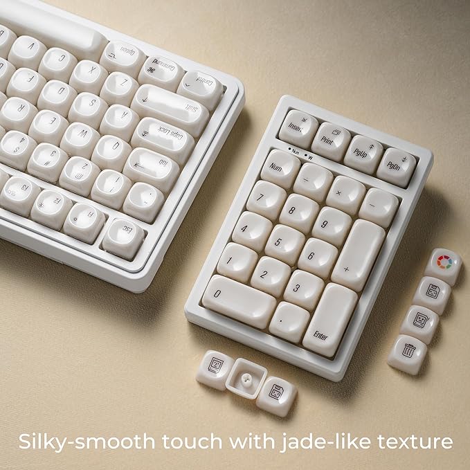 OHY XVX White Keycaps MOA Profile Keycap Set Minimalist Mac Style Custom Cute Ceramic-Textured Keycaps for MX Switches Mechanical Keyboard-White Chocolate