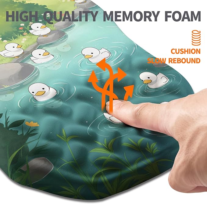 Ergonomic Slope Mouse Pad Wrist Support Wrist Rest Mousepad for Carpal Tunnel Pain Relief with Massage Bulge and Slow Rebound Memory Foam (12x8 inch Cute Ducks)
