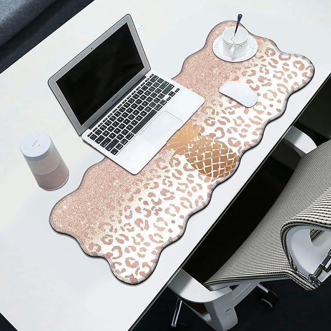 Rose Gold Marble Pineapple Desk Mat Mouse Pad 31.5 x11.8 XL Extended Mousepad Huge Mouse Pads with Stitched Edges Desk Pad for Work Game Office Home