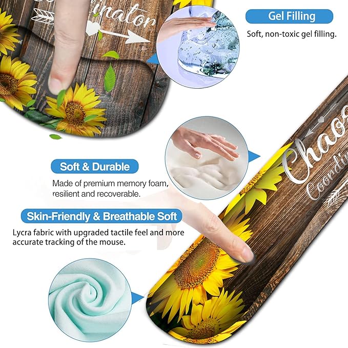 Ergonomic Mouse Pad Gel Wrist Support and Memory Foam Keyboard Wrist Rest Set for Gaming Computer Office Laptop Easy Typing Wireless Mouse Mat Chaos Coordinator Sunflower Pattern Office Desk Pad