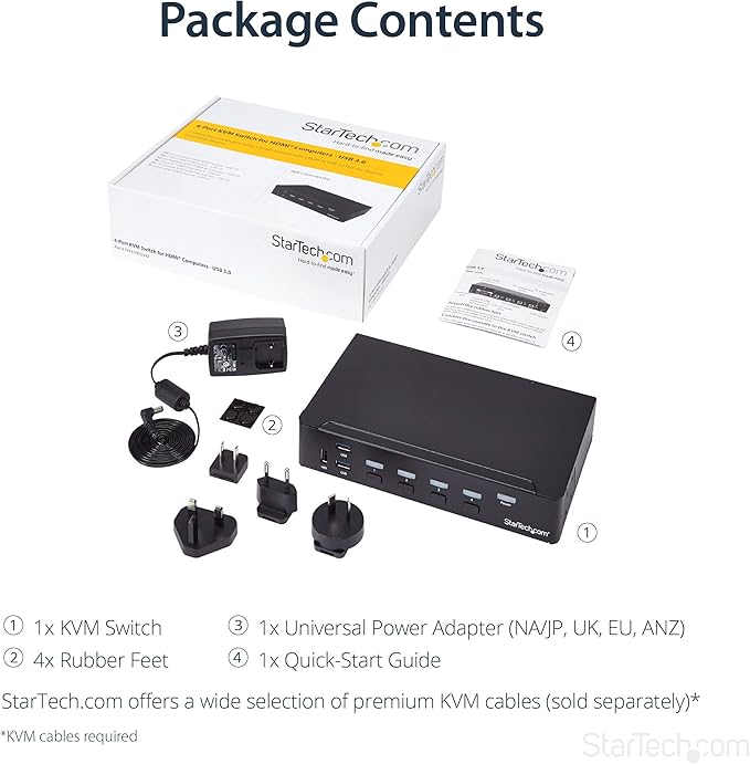 StarTech.com 4 Port HDMI KVM - HDMI KVM Switch - 1080p - USB 3.0 &amp Audio Support - KVM Video Switch TAA (SV431HDU3A2)