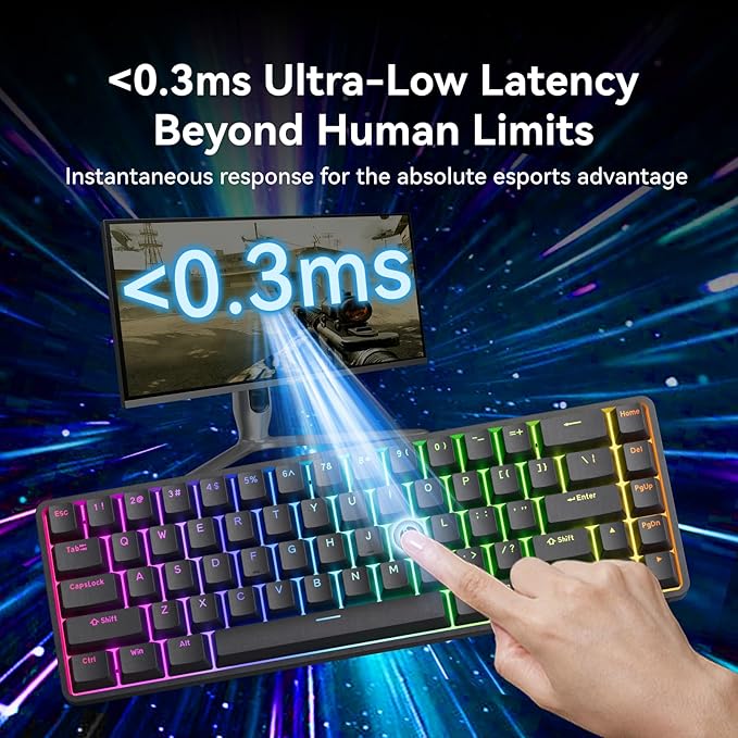 TMKB 60% Hall Effect Magnetic Mechanical Gaming Keyboard 8K Hz Web Driver No App Rapid Trigger Adjustable Actuation RGB Balcklit Wired Keyboard for PC Laptop Gamer Black