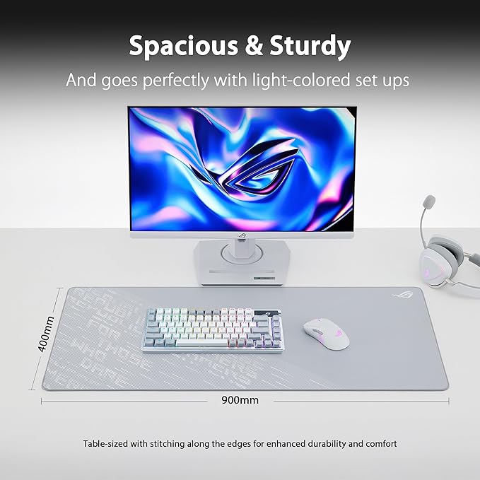 ASUS ROG Scabbard II Arctic Gray XXL Gaming Mouse Pad – 35.4” x 15.7” (Extended/XXL Size) Soft Cloth Surface Water/Oil/Dust-Resistant Anti-Fray Edges Non-Slip Base - Gray