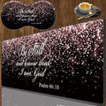 3 Piece Mouse Pad Set with Stitched Edge Large Anti-Slip Mouse Pad Desk Pad Keyboard Pad + Wrist Rest Pad + Coaster Memory Foam Wrist Rest for Office/Home - Rose Gold Glitter Black Psalm46:10