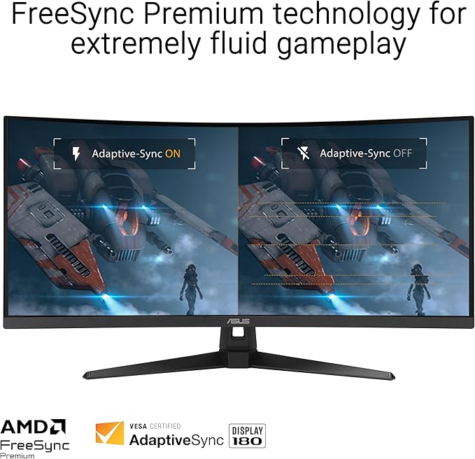 ASUS TUF Gaming 34” Ultra-Wide Curved Monitor (VG34VQ3B) – 21:9 QHD (3440x1440) 180Hz 1ms Extreme Low Motion Blur Sync FreeSync Premium Speaker 90% DCI-P3 DisplayWidget Center 3 yr Warranty