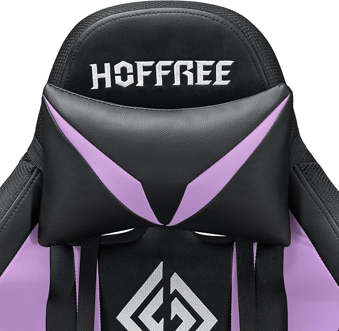HOFFREE RGB Gaming Chair with Speakers Massage Computer Gaming Chair with LED Lights and Footrest High Back Video Game Chair for Adults Purple and Black
