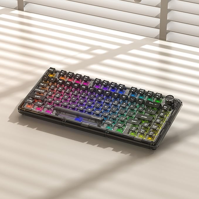 Transparent Mechanical Keyboard 80-Key RGB Backlit Wireless Gaming Keyboards Hot Swap Customizable Clear Acrylic Design Quiet Linear Switches 3 Modes BT5.0/2.4G/USB-C 4000mAh Battery (Black)