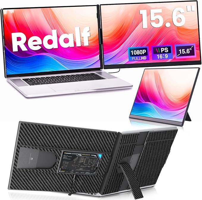 Redalf Laptop Screen Extender 15.6 FHD 1080P Portable Monitor for Laptop Detachable and Plug-Play Travel Monitor for 13-17.3 LaptopsCompatible for Mac/Wins/Dex/Chrome