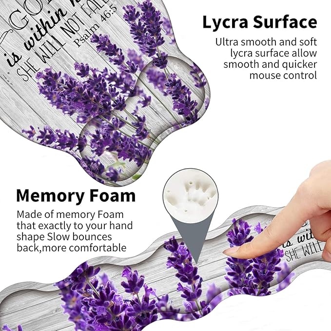 Keyboard Wrist Rest Support and Wrist Rest Mouse Pad with Non-Slip PU Base with Coaster Hook Gel Memory Mouse Pad Combo for Gaming Office Pain Relief - Psalm 46:5 Purple Lavender