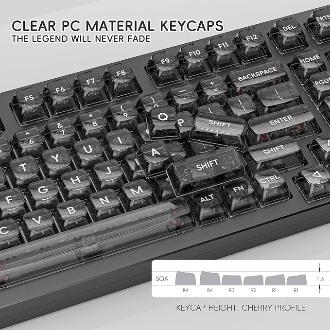 kutethy KY98 Wireless Mechanical Keyboard with Transparent KeycapsFull Aluminum CNCHot-swappablePre-lubed Linear SwitchesGasket StructureRGB BacklitOLED ScreenBT5.0/2.4G/USB-C Wired (Black)