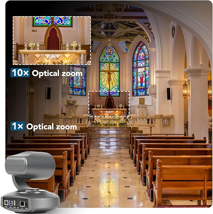 RGBlink 4K PTZ Camera HDMI AI Auto-Tracking 10X Optical Zoom USB3.0 LAN HDMI PTZ Camera for Church Worship Education Conference Events RGB10X-UUAI-BK（Real 4K Output