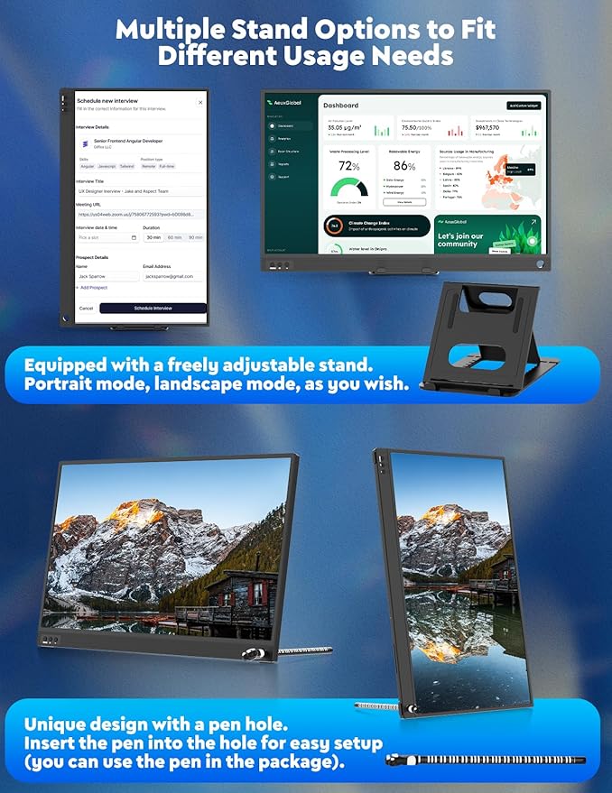 ZSCMALLS Portable Monitor 15.6 1080P FHD Laptop Monitor USB-C HDMI Computer Display IPS Second Screen Laptop Extended Screen for PC Phone Mac Xbox PS4/5 Switch